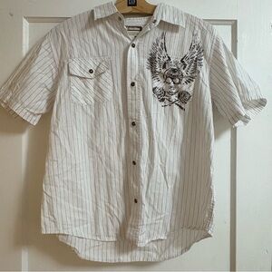 Machine White Casual Button Down Shirt with Graphic Design